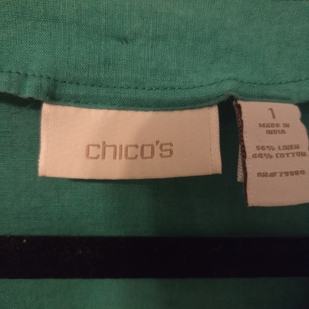 Chico’s Womans Green Linen Blend Beaded Tunic Top. Sz M Resortwear Swim Cover Up - Picture 8 of 9